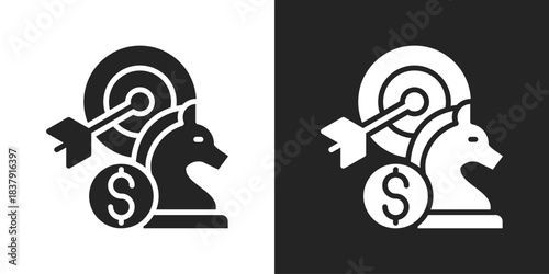 strategic business Icon In Black And White Glyph Style