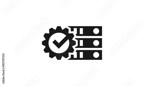 Database Server Management Check Gear Icon Vector Design, Data Storage Verification Symbol, Server Configuration with Checkmark Graphic, System Administration and IT Operations Illustration