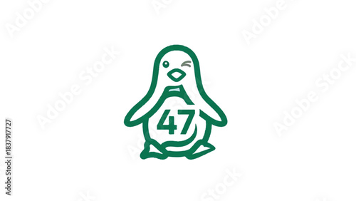 Green Penguin Cartoon Character with Number 47 Design.