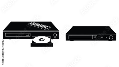 A visual depiction of a dvd player remote control and optical disc