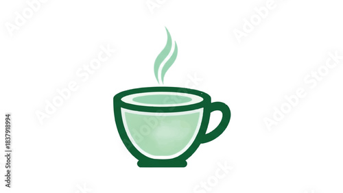 Green tea cup with steam rising from it.