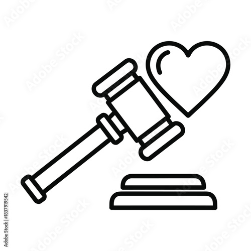 Gavel judge hammer and heart line art icon