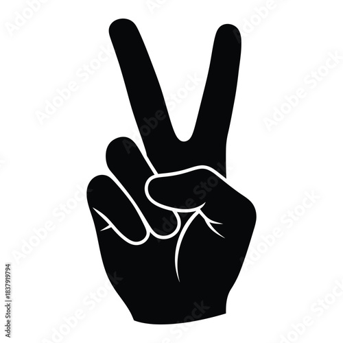 Hand peace sign simple black silhouette isolated