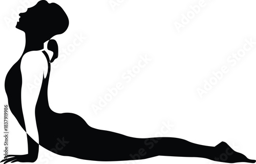 Silhouette of a woman in a yoga or cobra pose. vector illustration. 