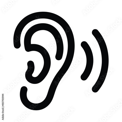 Ear icon with sound waves representing hearing sense or audio listening