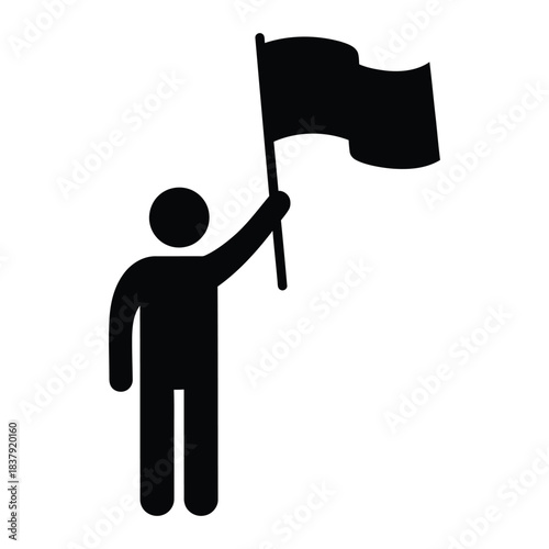 Man holding a flag silhouette representing victory or protest