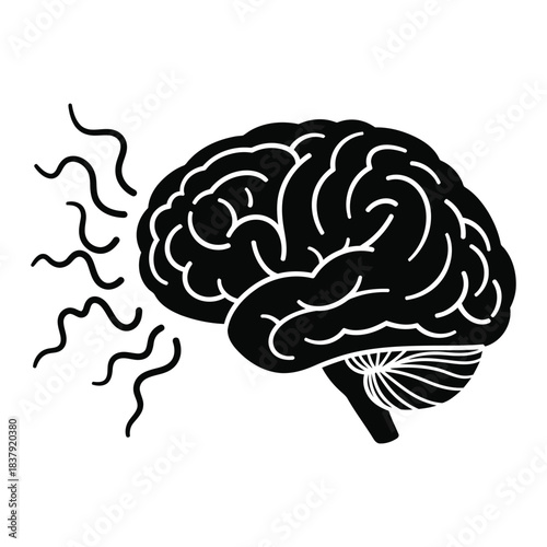 Brain human organ with energy or sound wave lines