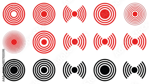 Find vector target icons set red and black circle wave signals