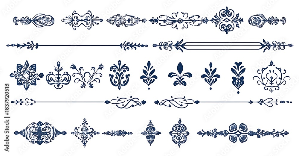 Obraz premium Elegant Line Art Decorative Floral Dividers