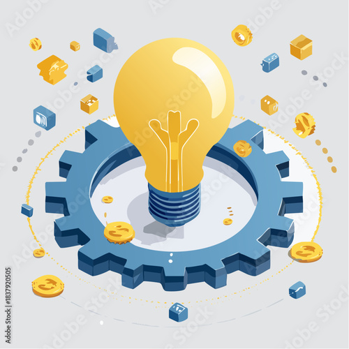 Illustration vectorielle d’ampoule et engrenages symbolisant la productivité