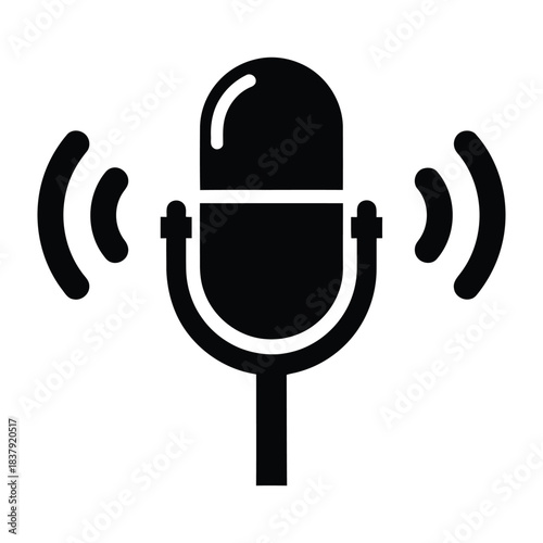 Microphone icon with audio wave signals