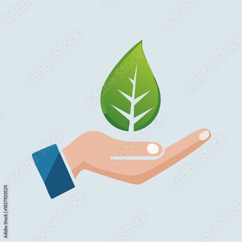 Main stylisée avec feuille verte symbole de durabilité