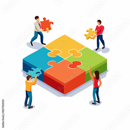 Scène stylisée de collaboration et de réussite collective