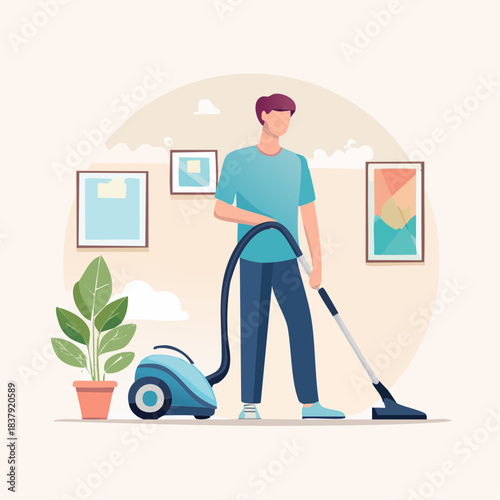 Illustration vectorielle d’une personne nettoyant la maison en design plat