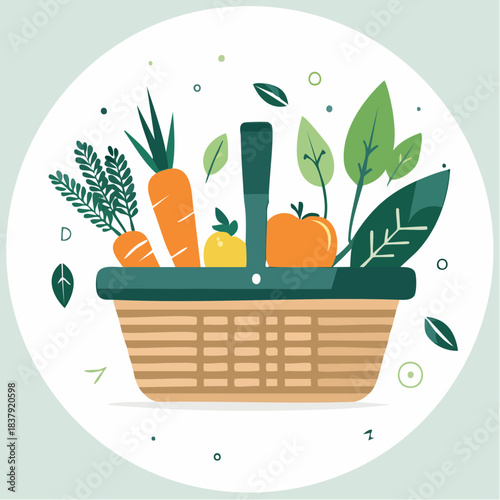 Panier de légumes bio stylisés en illustration vectorielle design plat