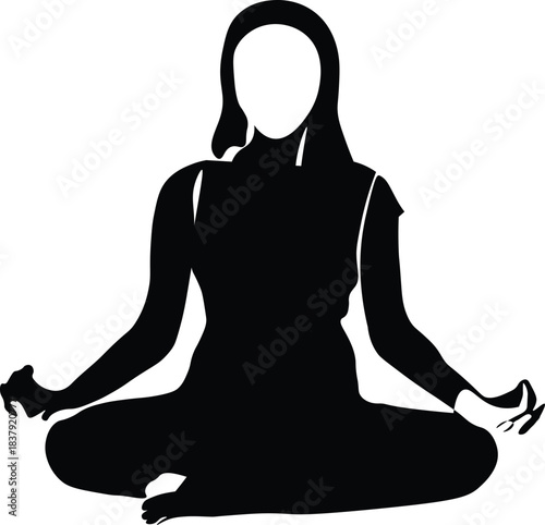Silhouette of a woman sitting in lotus pose yoga. 
Vector illustration.
