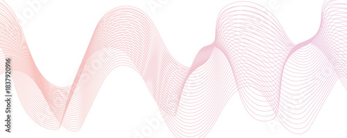 Abstract Bright Neon pink and white Wave Line Art Background, with Smooth, Flowing, and Dynamic Wavy Ribbon Pattern.Waves curve and overlap fluidly, stretching horizontally across with soft....