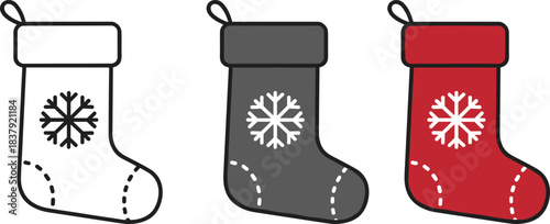 Christmas stockings with snowflake design, festive winter decor, holiday gift socks, stitched ornament detail, cad drawing flat vector illustration