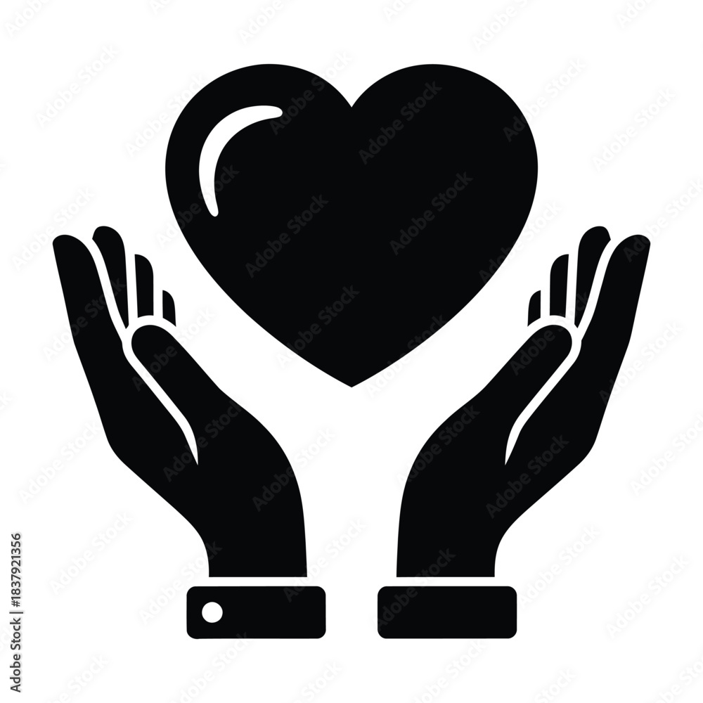 Fototapeta premium Heart being held by human hands icon