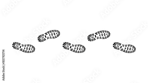 Footprint trail shoe print vector illustration on white path