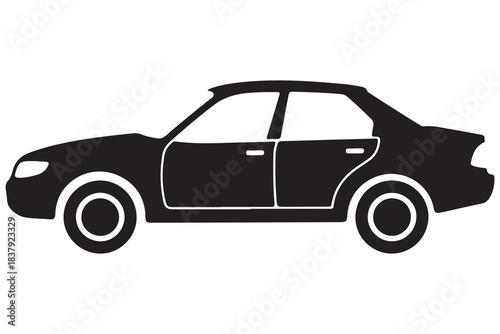Car silhouette in black and white background minimal automotive outline illustration
