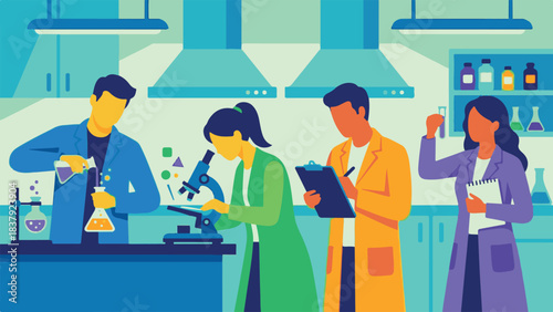 Scientists working in a laboratory, conducting experiments and research