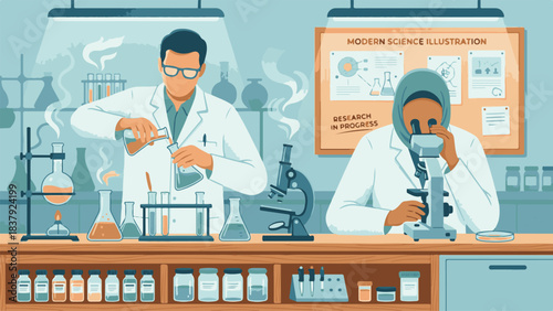 Scientists in a Modern Laboratory Conducting Experiments and Research