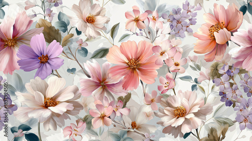 Soft pastel floral wallpaper with gentle chalk textures and airy spring-inspired botanical details