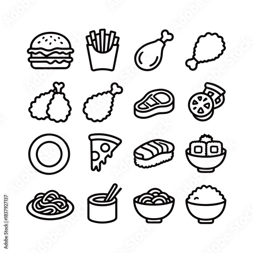 Kitchen Utensils and Food Preparation Outline Icons Set Collection