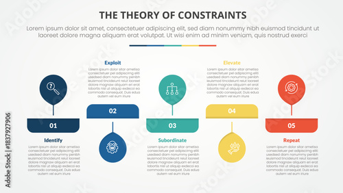 TOC theory of constraints infographic concept for slide presentation with big balloon horizontal up and down with 4 point list with flat style