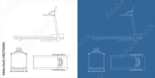 Orthographic Technical Blueprint of Treadmill Gym Equipment