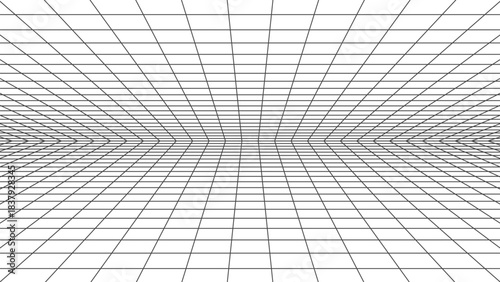 3D wireframe perspective grid room template design vector illustration background. Empty three dimensional virtual room perspective wireframe grid geometric sketch. Cyber virtual line interior frame.