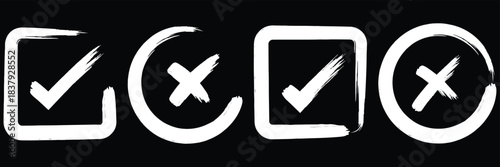 Check marks doodle set. hand drawn chalk checklist, checkbox, green tick and red cross signs in sketch style. charcoal pencil correct or incorrect symbols. crayon checkmarks, yes and no elements. tick