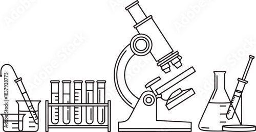Minimalist line art illustration of scientific laboratory equipment science research