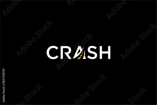 Creative typography logo design for the word CRASH with abstract elements.
