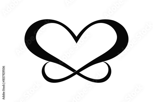 Heart and infinity symbol black silhouette representing eternal love concept Vector illustration