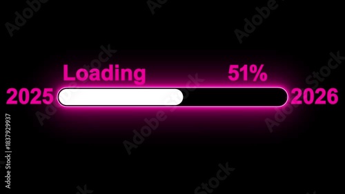 Minimal progress bar animation showing transition from year 2025 to 2026 on black background.  New year loading bar animation. Year changing Progress 4k video