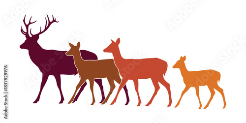 A deer silhouette in color, illustrated as clip art and placed on a white background

