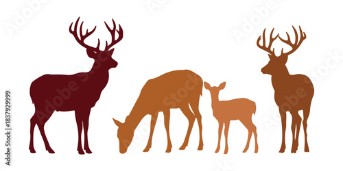 Clip art featuring a colored silhouette of a deer, isolated on a white backdrop
