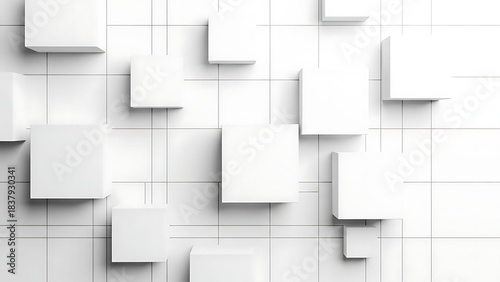 White 3D Cubes on Grid Background.