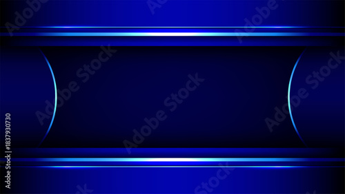 Futuristic blue technology background with glowing neon light stripes and metallic design for digital abstract banner template and modern corporate presentation