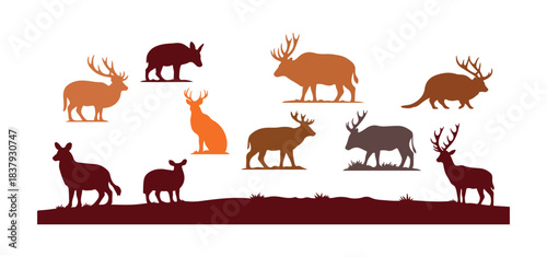 Colorful vector silhouettes of North American wildlife, a lot of them are found in Alaska and Canada.

