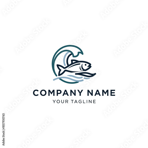 Stylized Fish Logo Design with Wave Element for Company Branding.