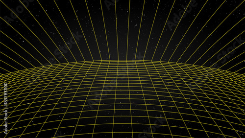 3D wireframe perspective grid room template design vector illustration background. Empty three dimensional virtual room perspective wireframe grid geometric sketch. Cyber virtual line interior frame.