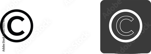 Copyright symbols set, classic black copyright icon, modern rounded-square copyright badge, vector illustration, intellectual property sign, legal protection emblem, flat design