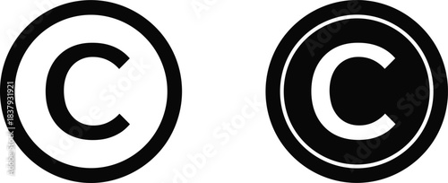 Copyright Symbols Vector Illustration, Black Copyright Icon Pair, Legal Protection Emblem, Intellectual Property Mark, Dual Copyright Badges, Simple Flat Design Minimalist Editable