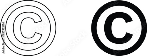 Dual copyright symbols, modern and classic copyright icons, vector legal protection emblems, intellectual property mark designs for content creators and publishers