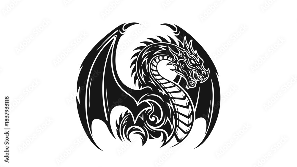 Naklejka premium Illustrative Design of a Mythical Dragon with Outstretched Wings on a White Background