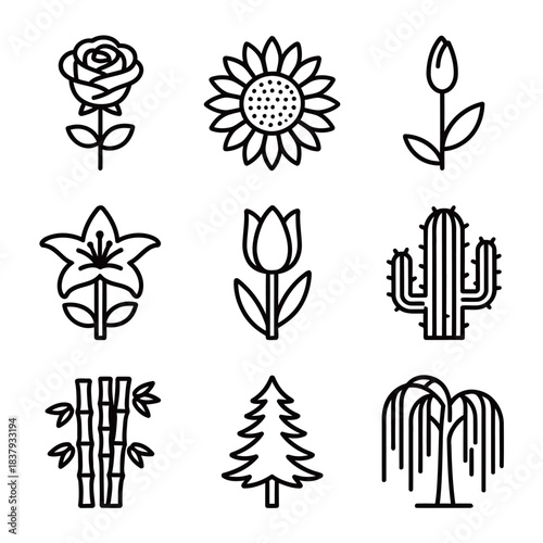 Business and Office Stationery Outline Icons Set for Work and Documentation