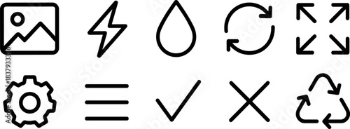 UI interface icons set. Home, user, menu, phone, settings, arrows, notifications outline symbols